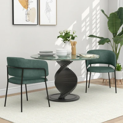 HOMCOM Lot 2 Chaises Salle à Manger Velours Vert Pieds Acier