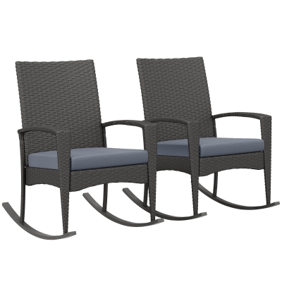 Outsunny Rattan Rocking Chair Set of 2 with Cushion Grey