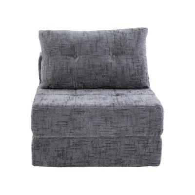 Cozy Convertible Floor Sofa Bed with Button-Tufted Detailing, 180L x 79W x 57H cm, Gray