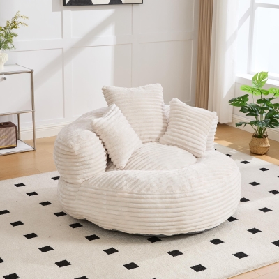 Plush Oversized Bean Bag Chair with High Back & 3 Pillows, 108L x 108W x 52H cm, Beige