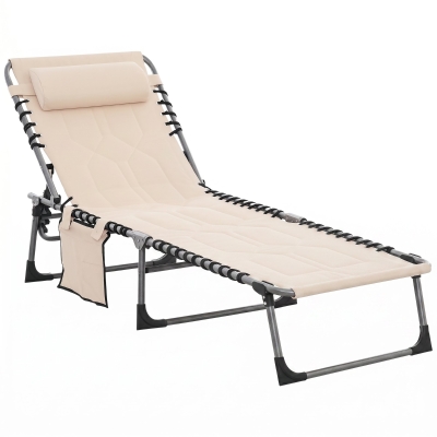 Outsunny Sonnenliege, Faltbare Gartenliege, Klappliege mit Kissen, 5-stufige Rückenlehne, Oxfordstoff, 188 x 57 x 30 cm, Beige