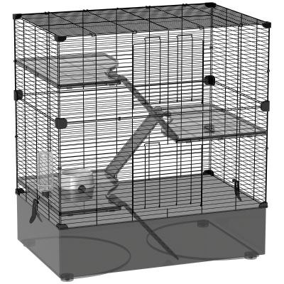 PawHut Jaula para Animales Pequeños con Múltiples Niveles Bandeja y Accesorios Incluidos 73x47x80 cm Negro
