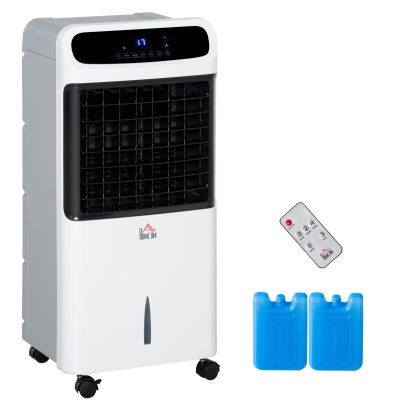 HOMCOM Luftkühler mit Wasserkühlung Fernbedienung 3 Modi, 3 Geschwindigkeiten, 12 Std-Timer, LED-Anzeige, 38x35x81 cm Weiß