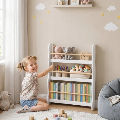 AIYAPLAY Libreria per Bambini 3-8 Anni a 3 Ripiani, Bianco