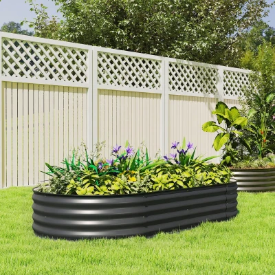 Outsunny Galvanised Metal Planter Box Dark Grey