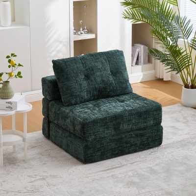 Cozy Convertible Floor Sofa Bed with Button-Tufted Detailing, 180L x 79W x 57H cm, Emerald