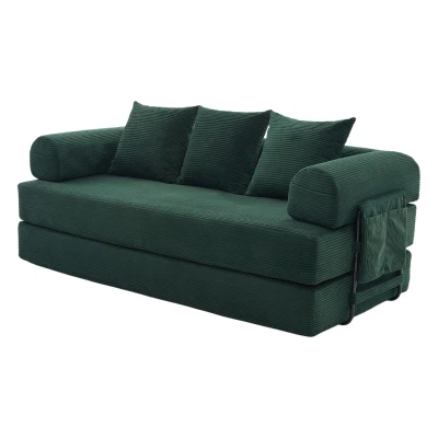 Cozy Compressible Folding Sofa with Detachable Metal Frame, 110L x 33W x 33H cm, Emerald