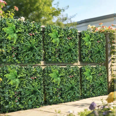 Outsunny Conjunto de 6 Sebes Artificiais de Ocultação para Jardim 50x50 cm Fácil Montagem Anti-UV para Varandas Terraços Verde