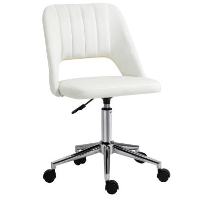 Vinsetto Höhenverstellbarer Schreibtischstuhl mit Rollen, 360° drehbar, Jakobsmuschel-Form, Schaumstoff, 49 x 60 x 79-91 cm, Cremeweiß