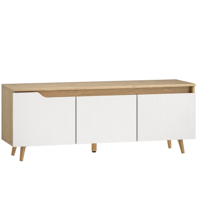 HOMCOM Meuble TV 120cm Chêne/Blanc pour Télé jusqu'à 55"