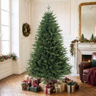HOMCOM Brad de Crăciun artificial 180 cm cu suport din lemn de pin, brad nordic cu sistem pliant, 889 vârfuri de ramuri, verde