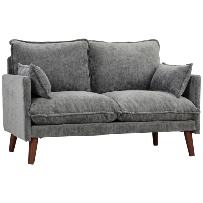HOMCOM 2-Seater Loveseat Sofa Spring Cushions Wood Legs Grey
