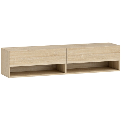 HOMCOM Mueble de TV Suspendido 2 Cajones Abatibles 2 Estantes Abiertos para Televisión 60 Pulgadas 140x32x31 cm Madera Natural