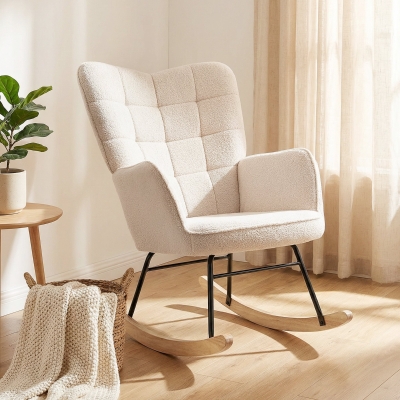 HOMCOM Berber Fleece Wingback Rocking Chair Beige