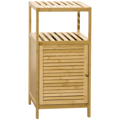 kleankin Estante Casa de Banho de Bambu Armário de Armazenamento Casa de Banho com 1 Porta e Prateleira 33x36,5x67 cm Madeira