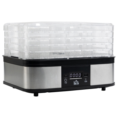 HOMCOM 5 Tier Food Dehydrator, 245W Stainless Steel Food Dryer Machine with Adjustable Temperature, Timer and LCD Display for Drying Fruit, Meat, Vegetable, Jerky and Pet Treat, Black