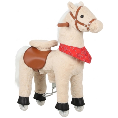 AIYAPLAY Cheval à Bascule Peluche Tête Pivotante Roues Sons 2+ Marron