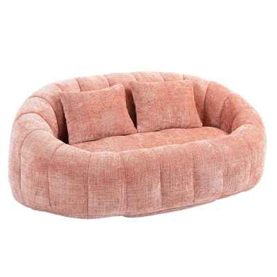 Cozy Oversized Bean Bag Sofa with 2 Matching Pillows, 145L x 95W x 63H cm, Pink