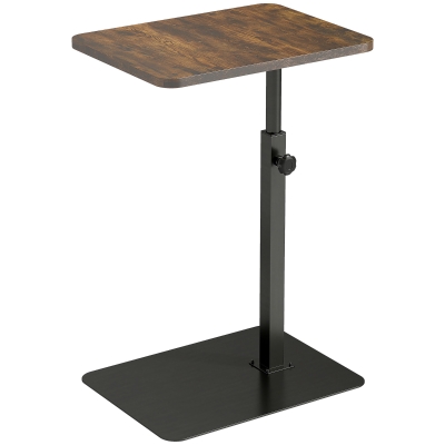 HOMCOM C-Shaped Side Table Adjustable Height Metal Rustic Brown