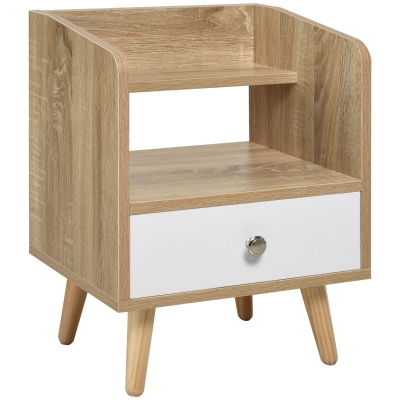 HOMCOM Nachttisch mit Schublade und Regal, Erhöhter Nachtschrank, Schlafzimmer Nachtkommode, Massivholz 37 x 30 x 48 cm