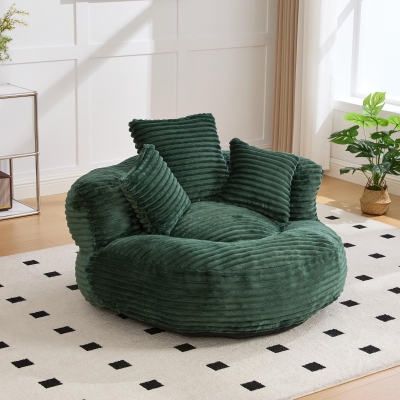Plush Oversized Bean Bag Chair with High Back & 3 Pillows, 108L x 108W x 52H cm, Emerald