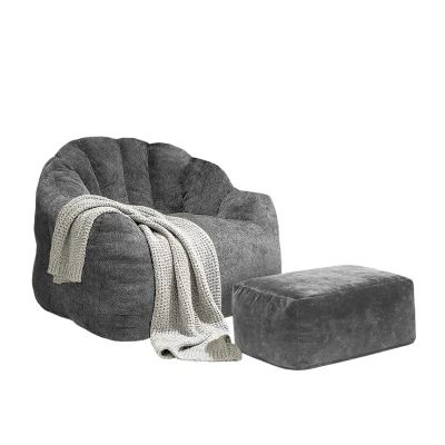 Oversized Bean Bag Chair with Full-Body Segmented Support, 86.5L x 99W x 64.5H cm, Grey