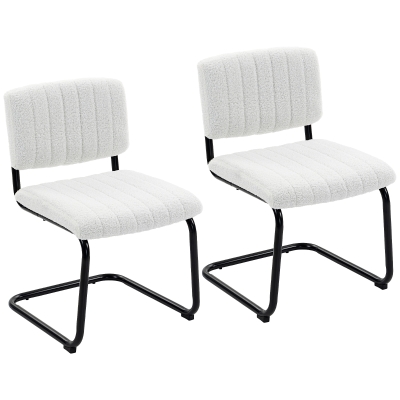 HOMCOM Esszimmerstühle 2er Set modern Freischwinger Stuhl mit hoher Rückenlehne, Teddyfleece-Optik für Küche, Esstisch Creme