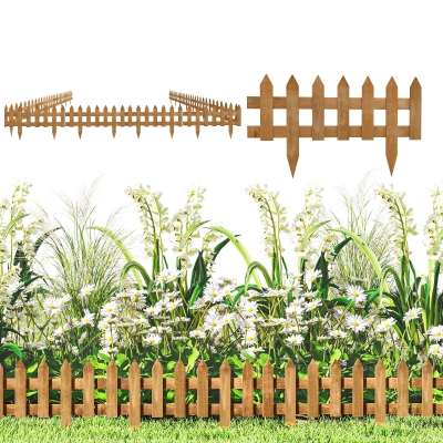 Outsunny Wooden Border Fences Pack of 12 60x1x34cm Brown