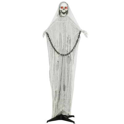 Outsunny Halloween Deko Sensenmann Outdoor 183cm Animiert Sprechende Halloween Sensenmann mit Leuchtenden Augen gruseligem Sound Halloweendeko Halloween-Dekoration für Tür Garten Party Hof Spukhaus