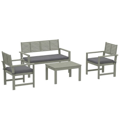Outsunny 4-Seater Acacia Wood Garden Sofa Set Light Grey