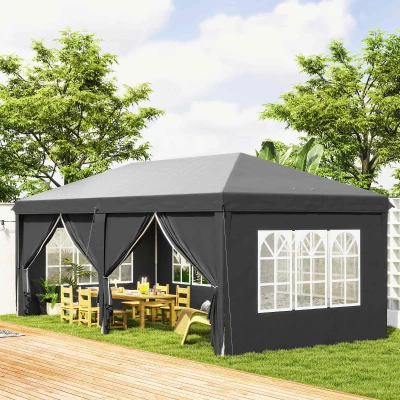 Outsunny Pop-Up Gazebo 3x6m with Curtains Grey