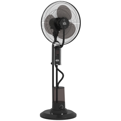 HOMCOM Ventoinha de Pé com Nebulizador 75 W Temporizador Depósito 3,2L Controlo Remoto 3 Velocidades 3 Hélices e Ecrã LED Ø44,5 cm Preto