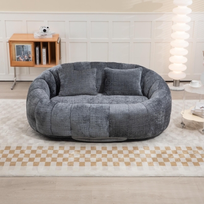 Cozy Oversized Bean Bag Sofa with 2 Matching Pillows, 145L x 95W x 63H cm, Grey