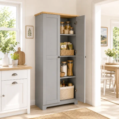 HOMCOM Freestanding Kitchen Cupboard Storage Cabinet 172cm Grey