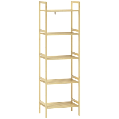 HOMCOM Bambus-Badezimmerregal mit 5 Ebenen, Aufbewahrungsregal mit verstellbaren Regalböden, 43,5 x 31,5 x 142 cm, Naturholz