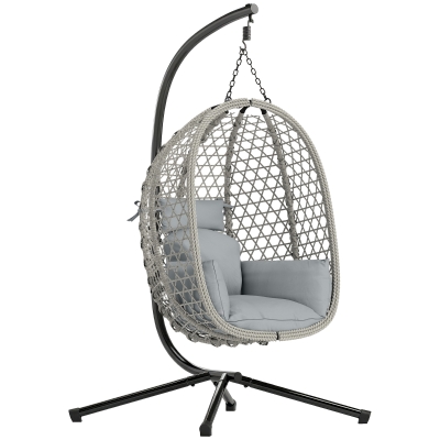 Outsunny Rattan Egg Swing Chair with Stand Foldable Light Grey