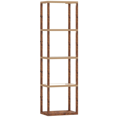HOMCOM LED Floor Lamp with Glass Shelves Rustic Brown