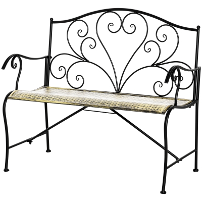 Banc Jardin Néo-Rétro 2 Places Métal Noir