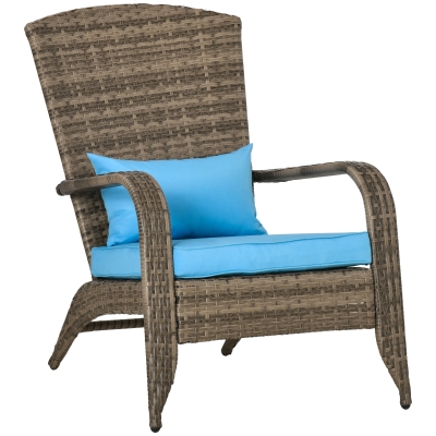 Outsunny Sedia da Giardino Adironrack in Rattan Marrone e Blu
