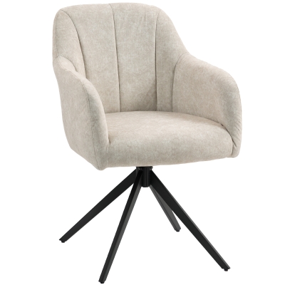 HOMCOM Drehbarer Akzentstuhl, Polsterstuhl mit Stoffbezug, Armlehnen, Stahlbeine, für Wohnzimmer, Schlafzimmer, Büro, Beige