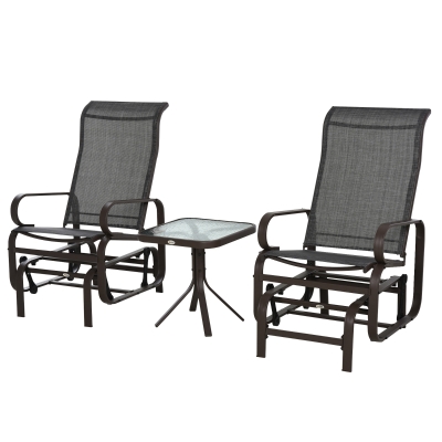 Outsunny 3-Piece Garden Gliding Chair Set Metal Brown