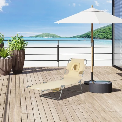 Outsunny Foldable Sun Lounger Adjustable 5-Position Beige