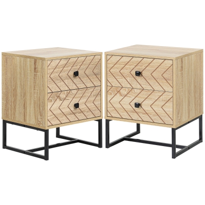 HOMCOM Nightstand Set of 2 Zig Zag Design Natural