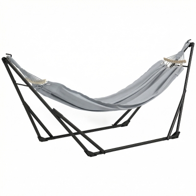 Outsunny Support Hamac Pliable Acier 2en1 avec Sac 268x89x100cm Gris