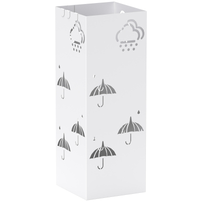 HOMCOM Paragüero de Acero con Bandeja Recoge Gotas Ganchos para Paraguas Plegables y Diseño Decorativo 15,5x15,5x41 cm Blanco
