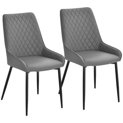 HOMCOM Set of 2 Quilted Dining Chairs Metal Frame Grey