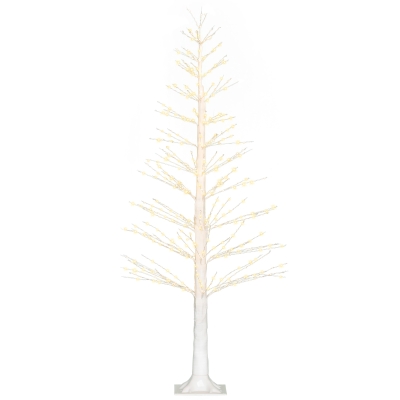 HOMCOM Kunsttanne mit LED-Beleuchtung, 180 cm hoher Weihnachtsbaum, realistische Rinde, Weiß