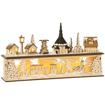 HOMCOM Village Noël Bois 10 LED Blanc Chaud 45cm