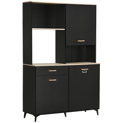 HOMCOM Alacena de Cocina con Cajón Armarios y Estantes Mueble Auxiliar para Microondas Estilo Moderno 119x41x180cm Negro