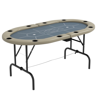 SPORTNOW Folding Poker Table Oval Portable 178x89cm Brown/Blue